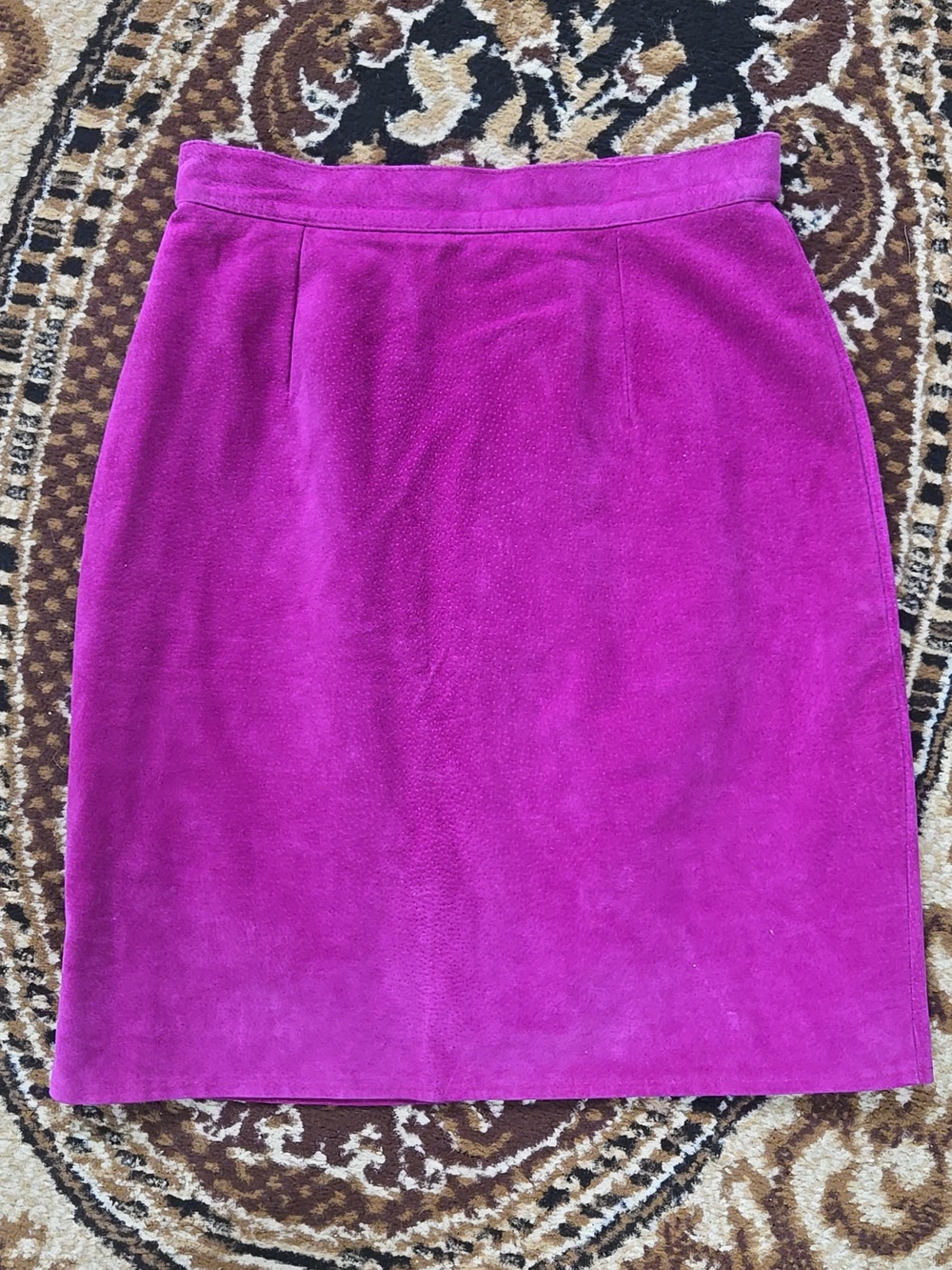Vintage Suede Skirt 80s Retro Magenta Hot Pink Fuscha Purple Leather 1980